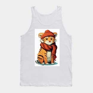 Cute Tiger Wearing A Hat And Scarf Tank Top